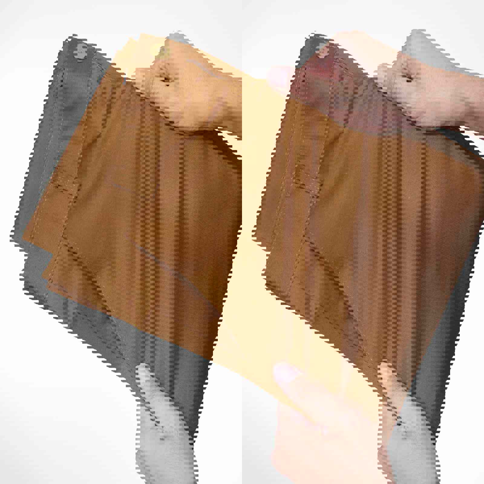Hands pulling trouser material