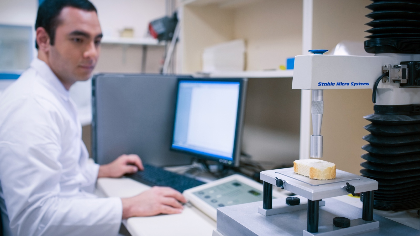 Researcher using a Plus model Texture Analyser