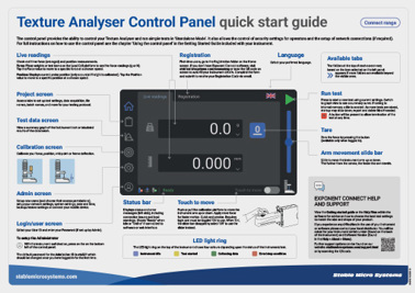 Texture Analyser Control Panel quick start guide