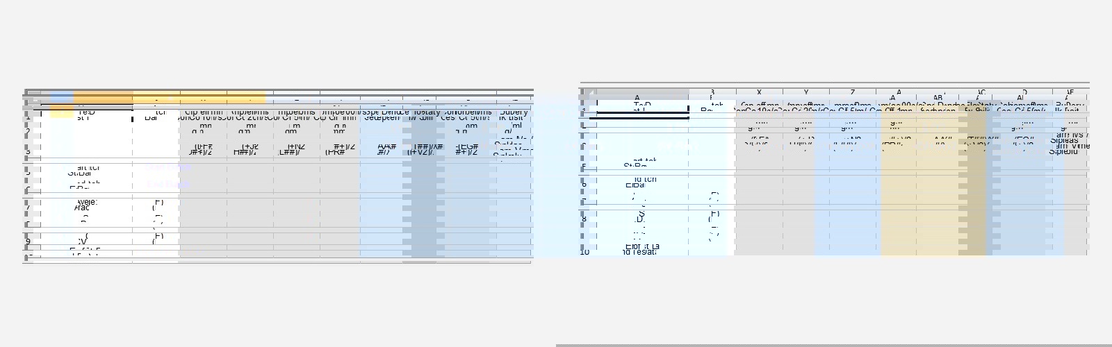 Screenshot showing caking project results template ready to receive data