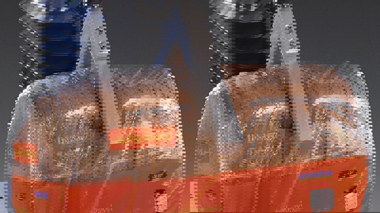 Bread V Squeeze Rig attached to Texture Analyser testing a loaf of bread