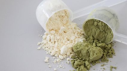 Scoops Of Green And White Powders