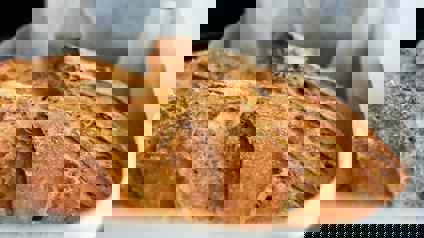 Close Up Of Bread In Loaf Tin