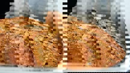 Close Up Of Bread In Loaf Tin