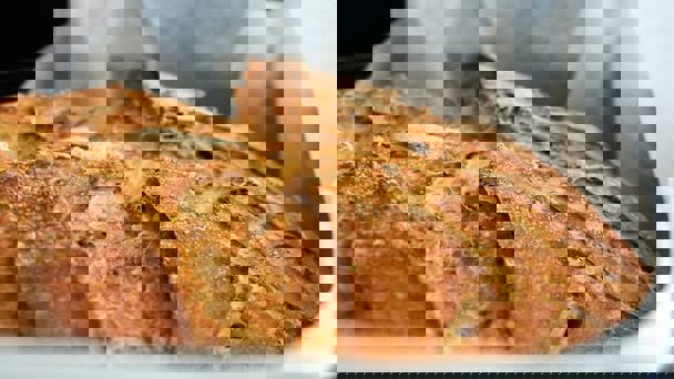 Close Up Of Bread In Loaf Tin