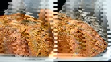 Close Up Of Gluten Free Bread In Loaf Tin