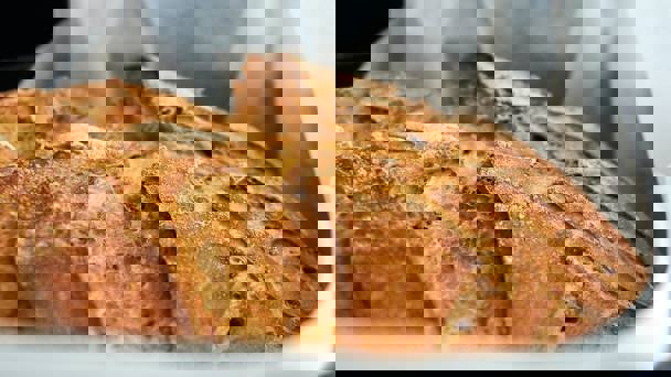 Close Up Of Gluten Free Bread In Loaf Tin