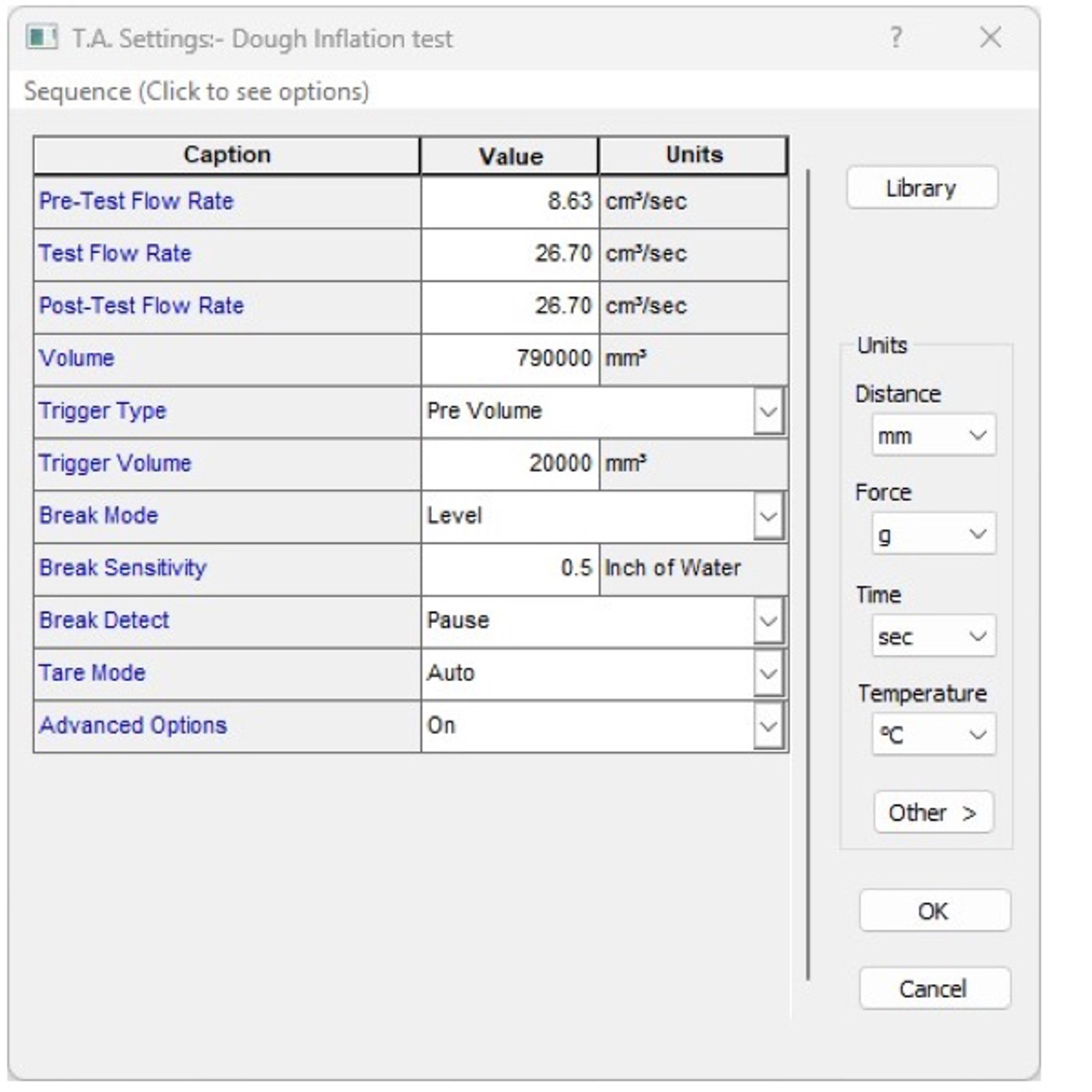 Standard dough inflation settings