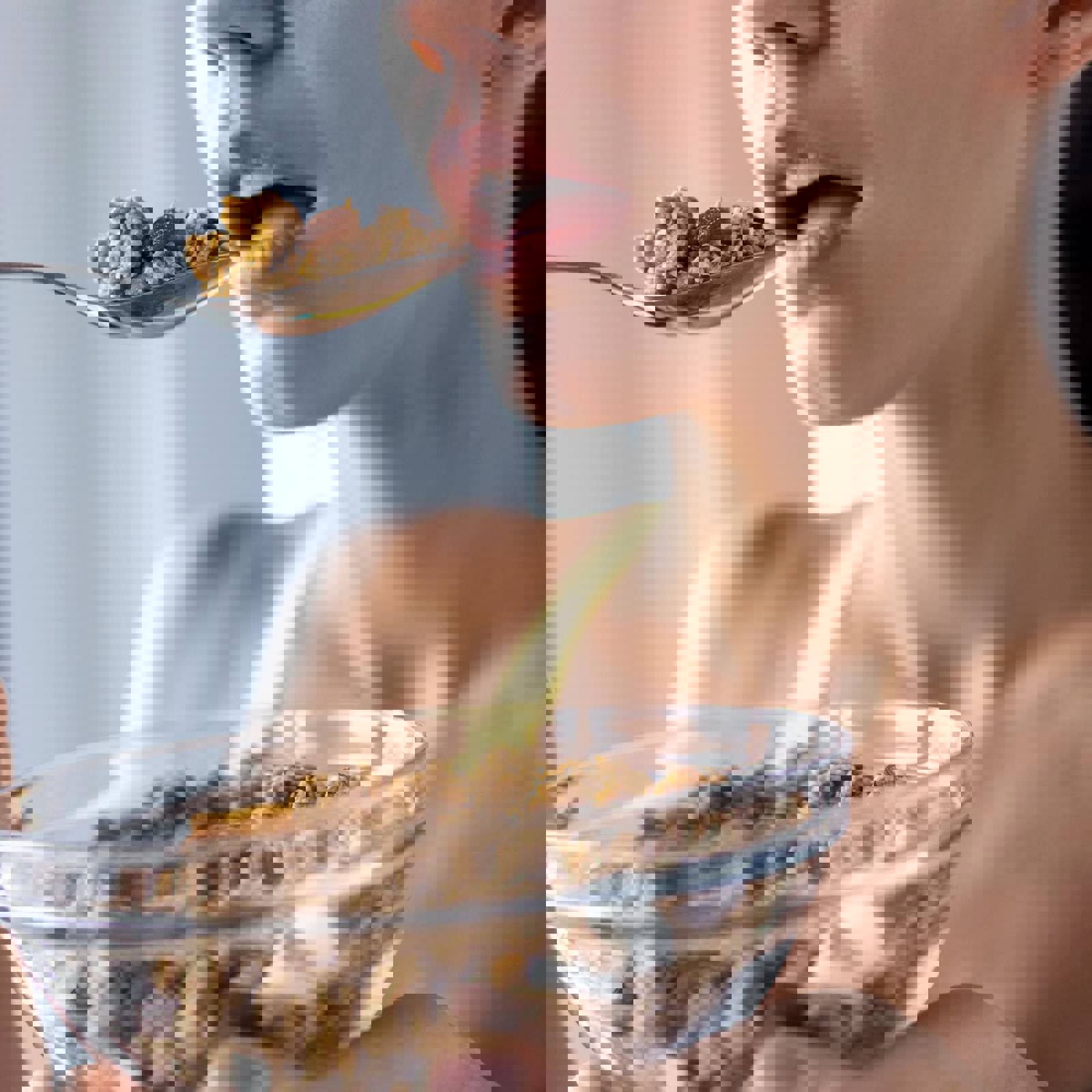 Woman eating cereal