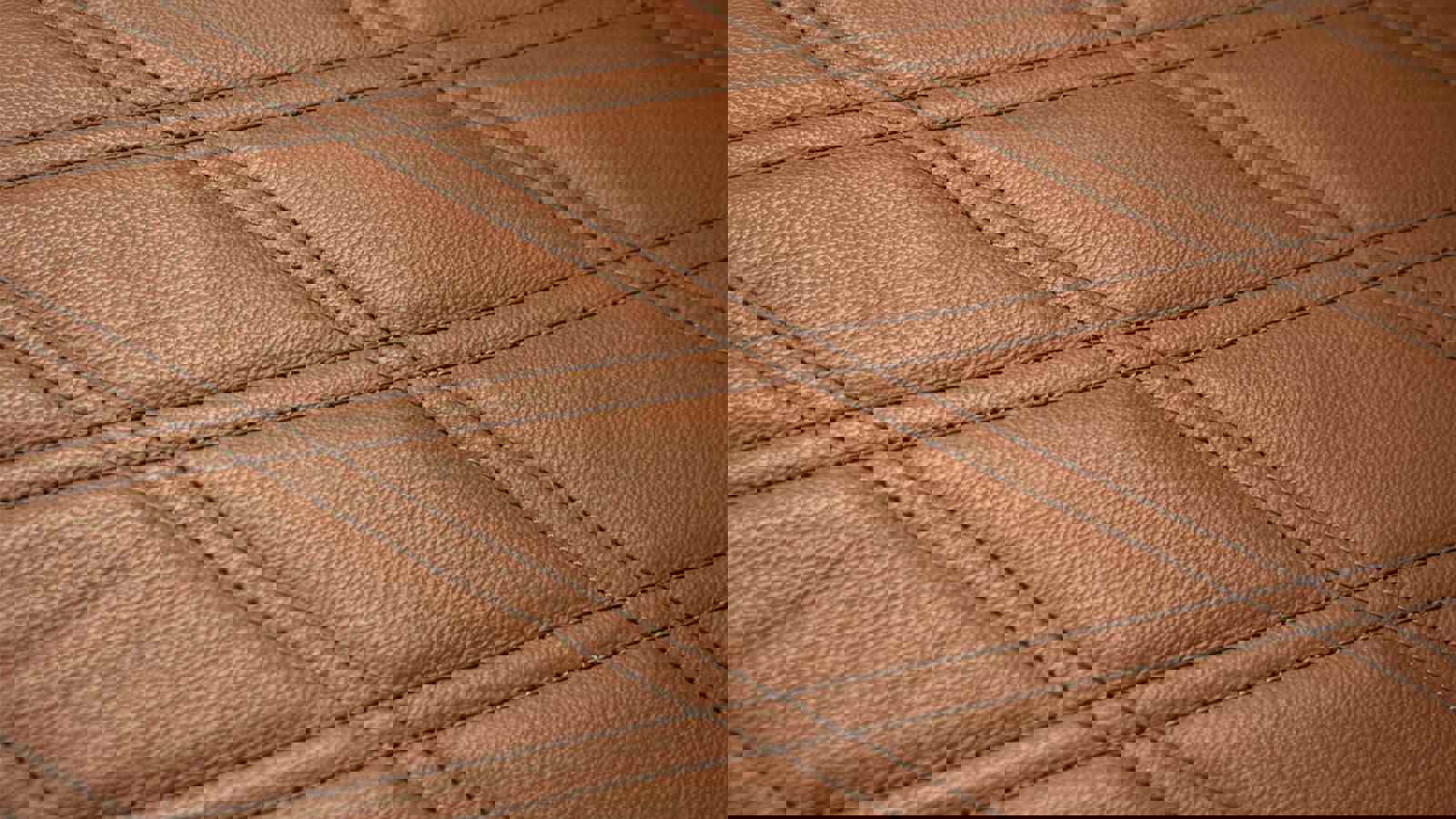 Close up of diamond pattern stitching on leather