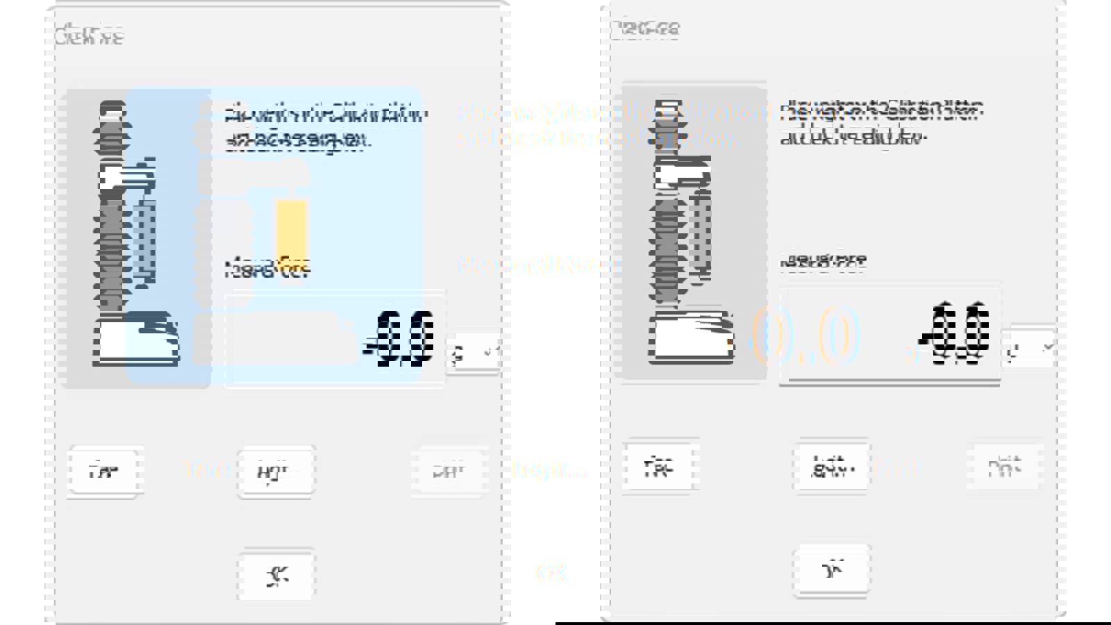 screenshot of probe force calibration dialogue box from Exponent Connect software