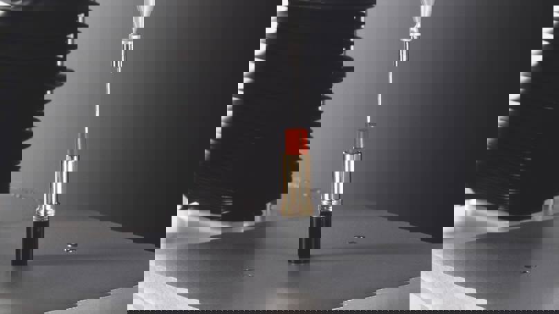 P:2 2Mm Cylinder Probe Attached To Texture Aanalyser Testing Red Lipstick