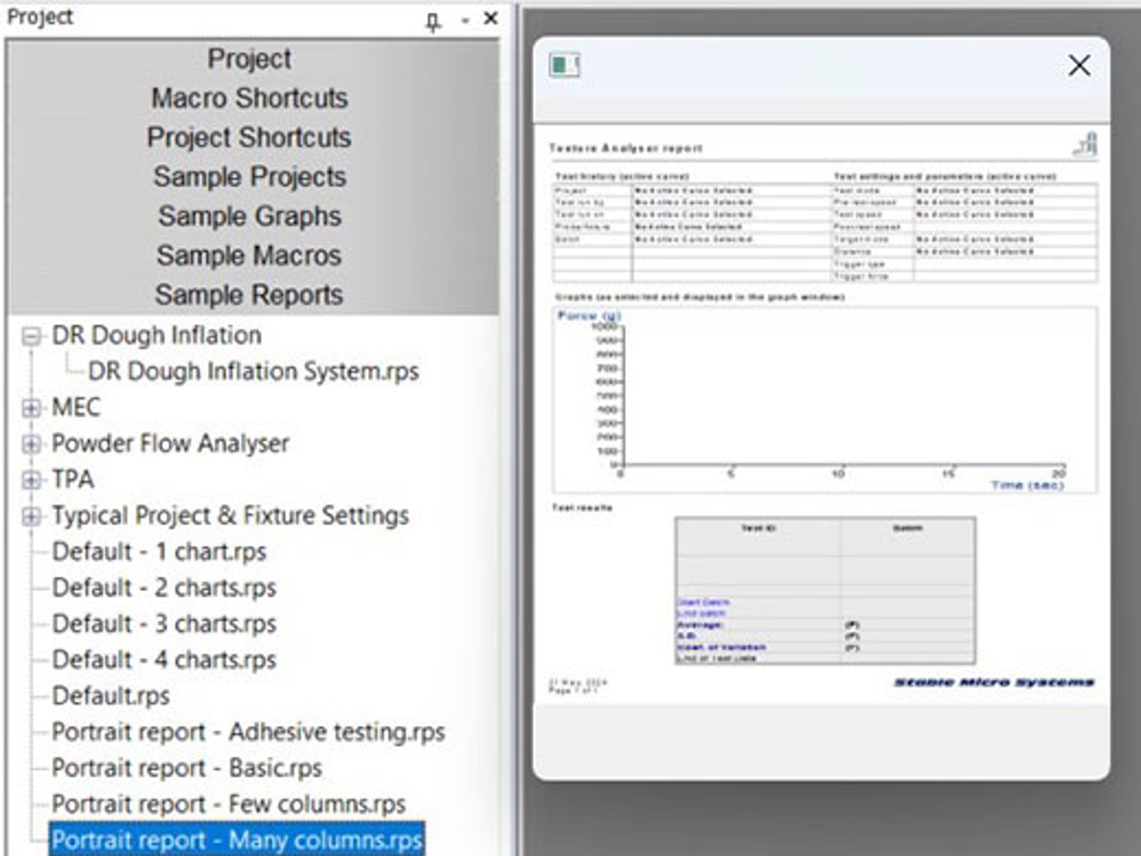 Screenshot of example report in Exponent Connect software 