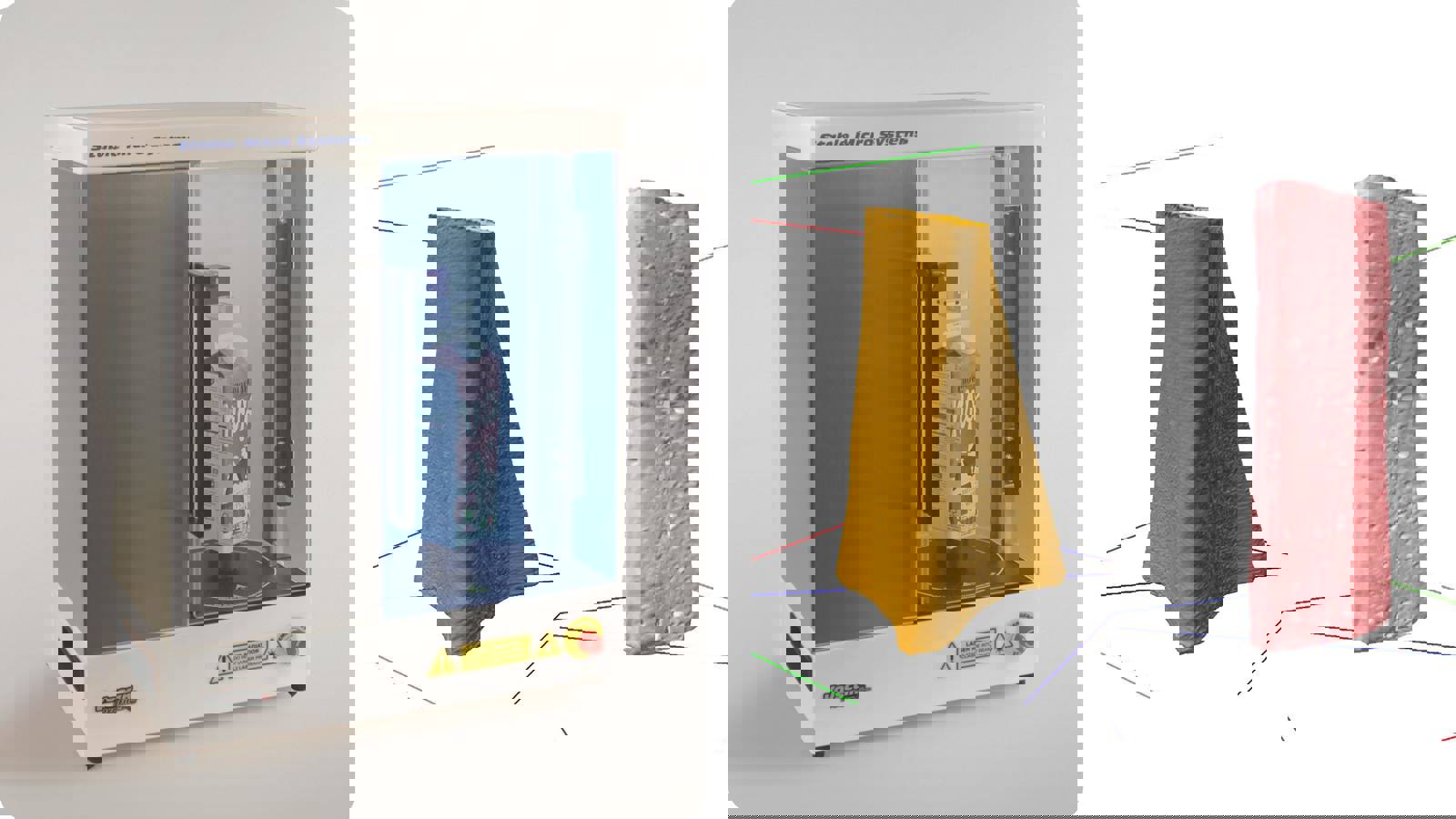 Volscan Profiler with carton and example scans of bone and nougat
