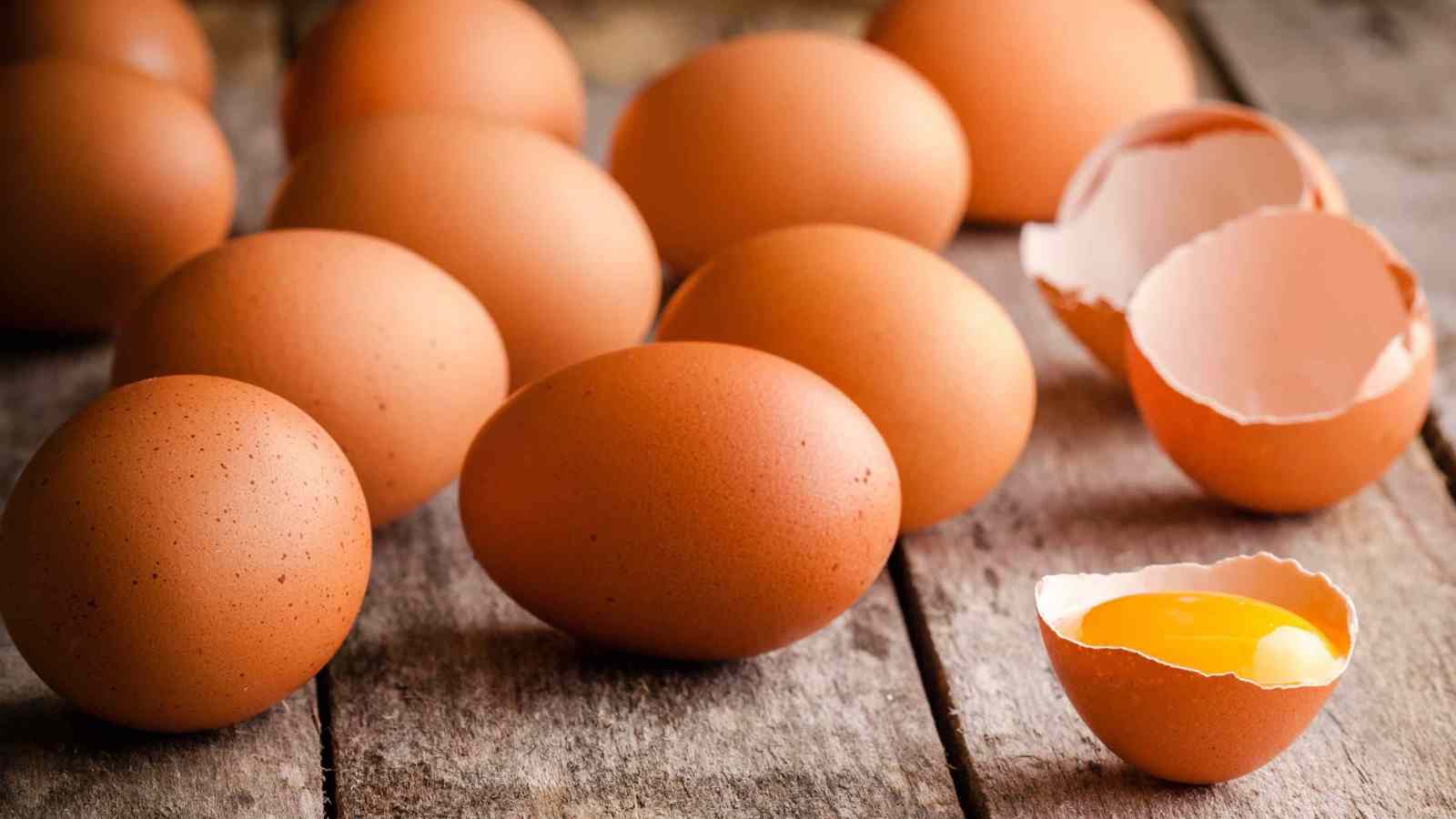 Brown Eggs, Some Cracked With Yolk Exposed