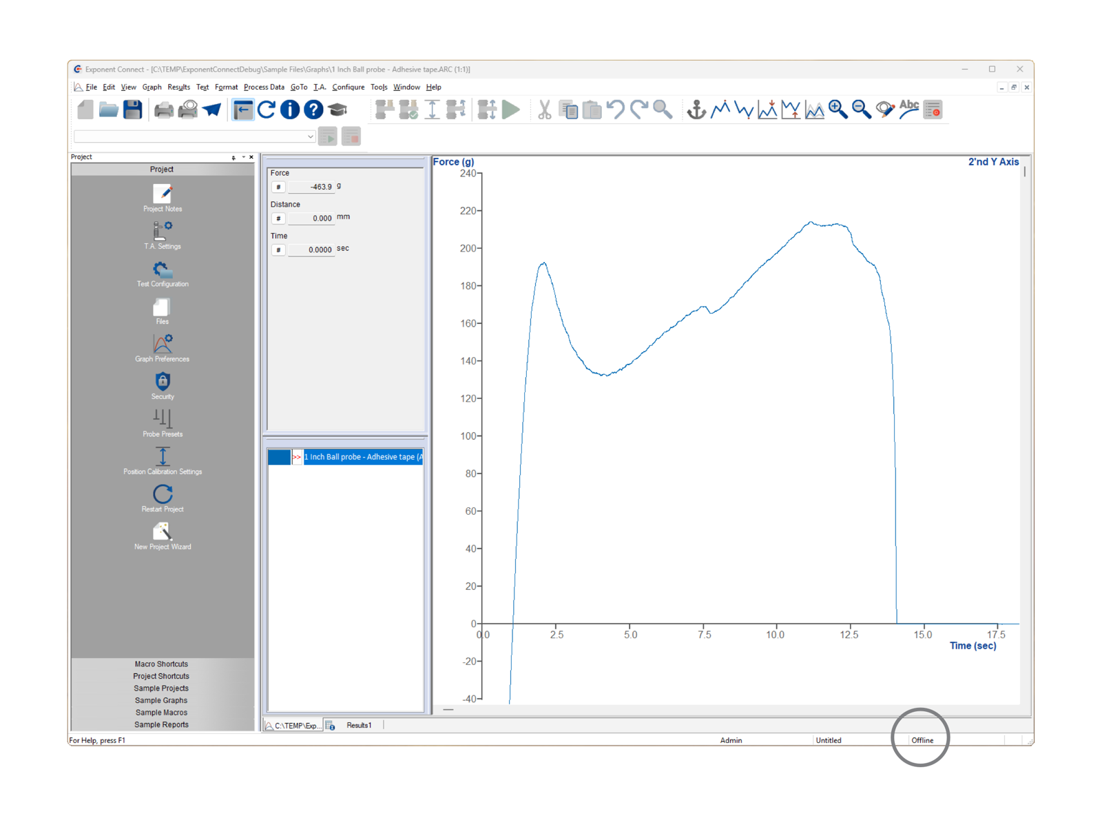 Screenshot showing instrument offline in Exponent Connect