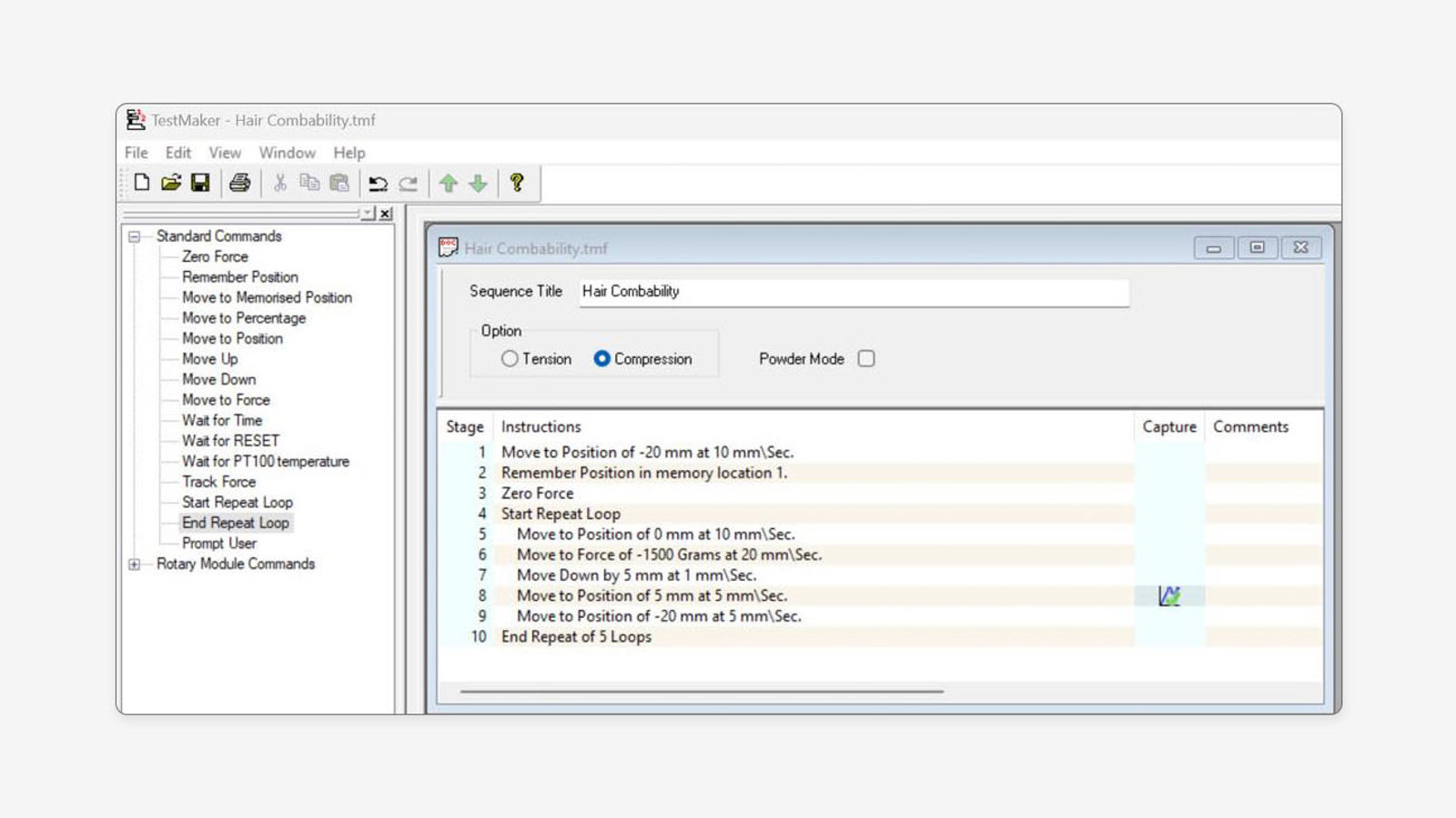 Screenshot of TestMaker in Exponent Connect software