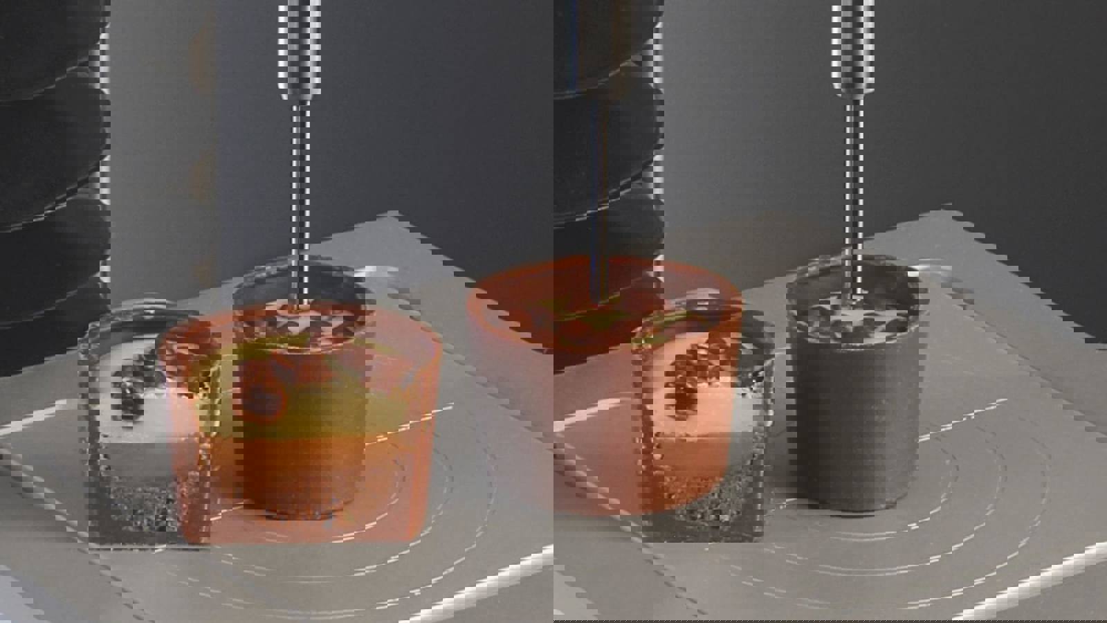2mm Cylinder probe attached to Texture Analyser testing chocolates