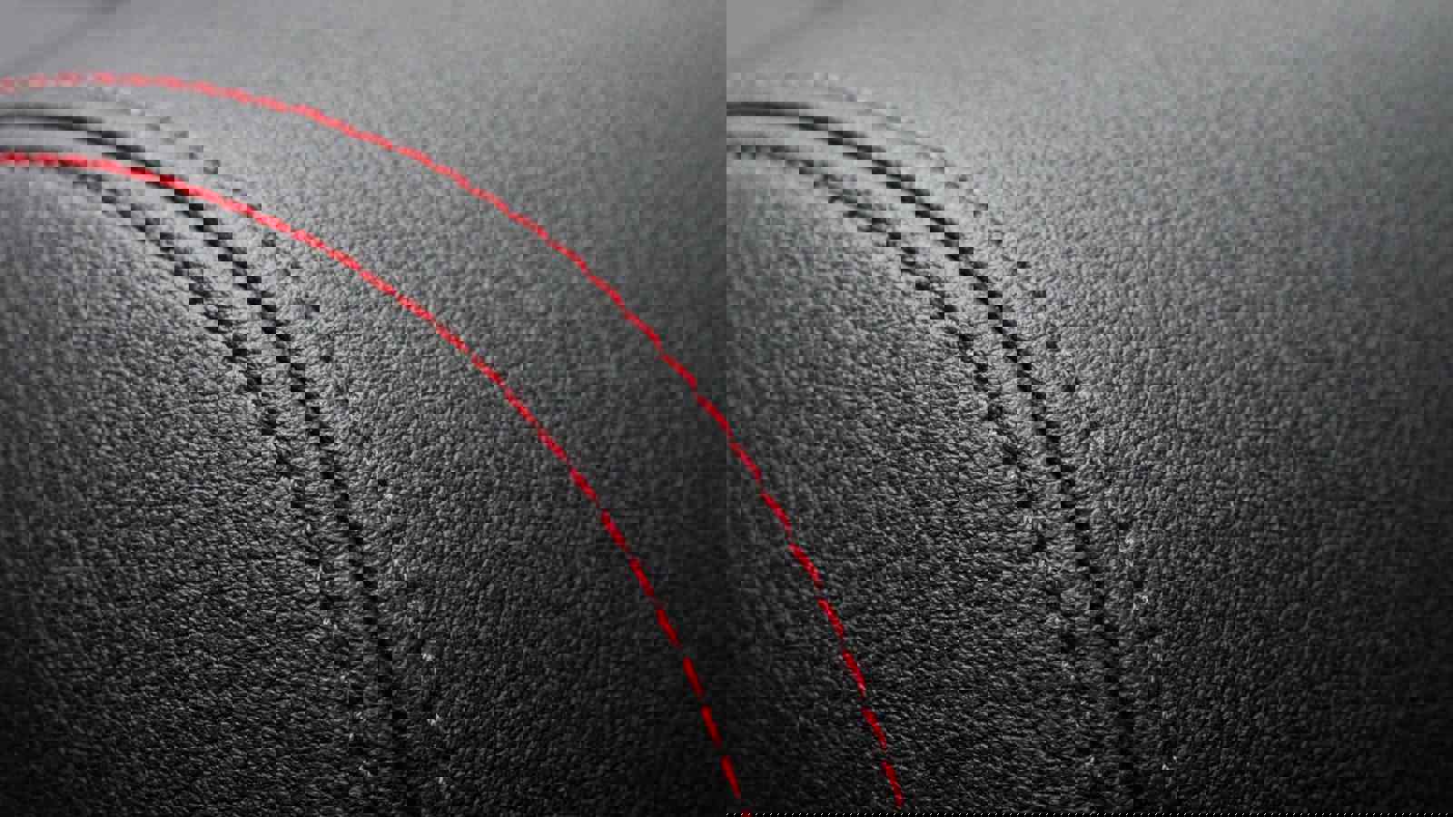 Close up of stitching on leather