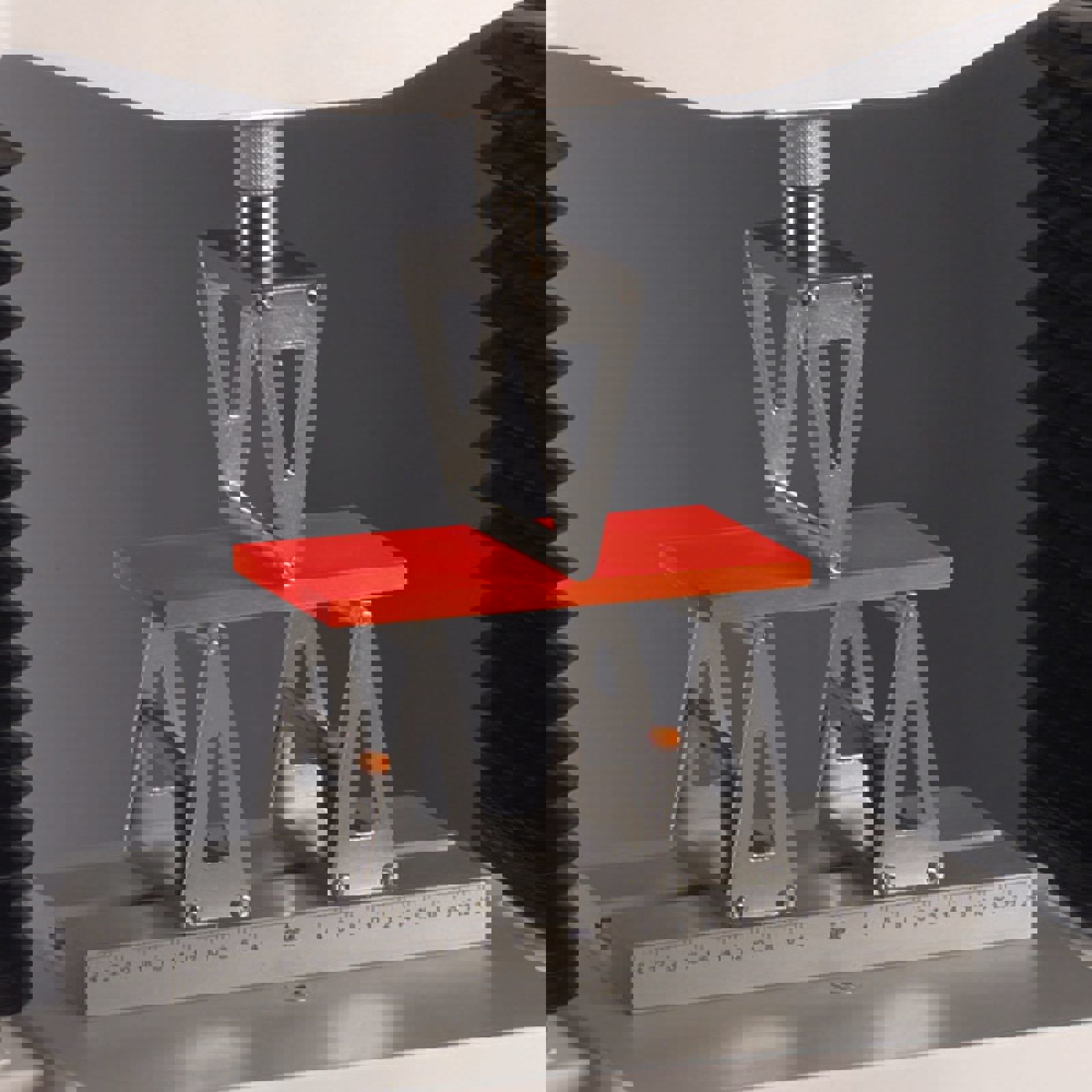 Three Point Bend Rig attached to Texture Analyser testing plastic