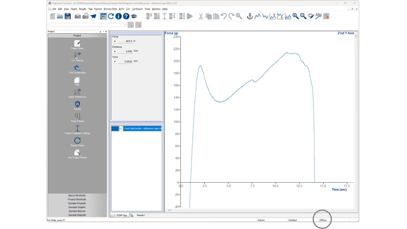 Screenshot showing instrument offline