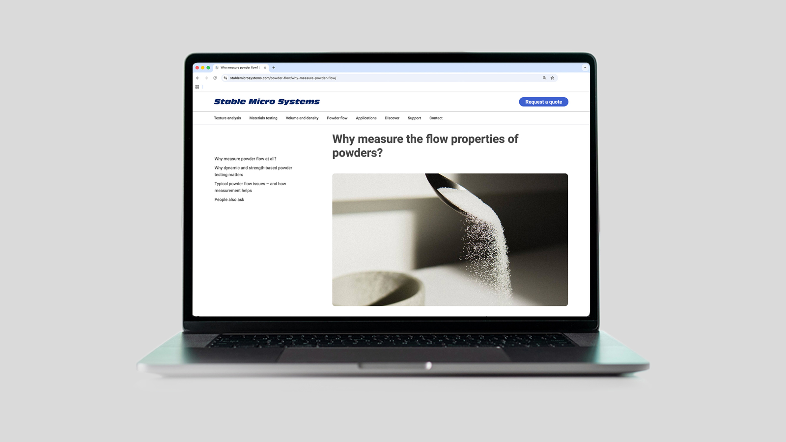 Powder flow resource pages on laptop