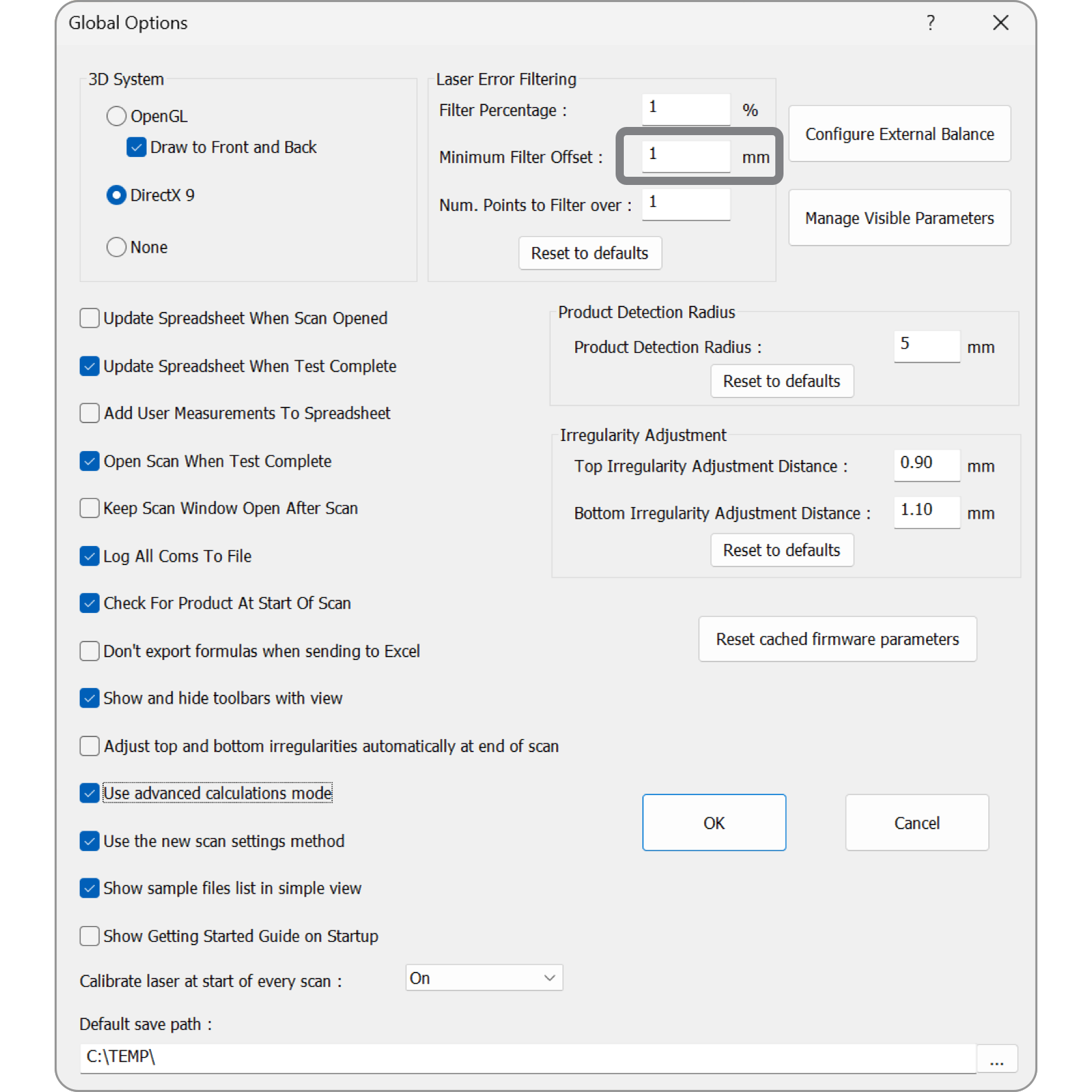 Volscan Global Options Screenshot Fune Tune Behaviour
