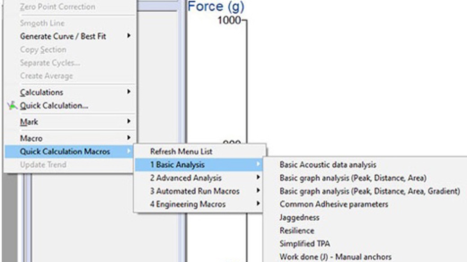 Screenshot of data analysis tools in Exponent Connect Software