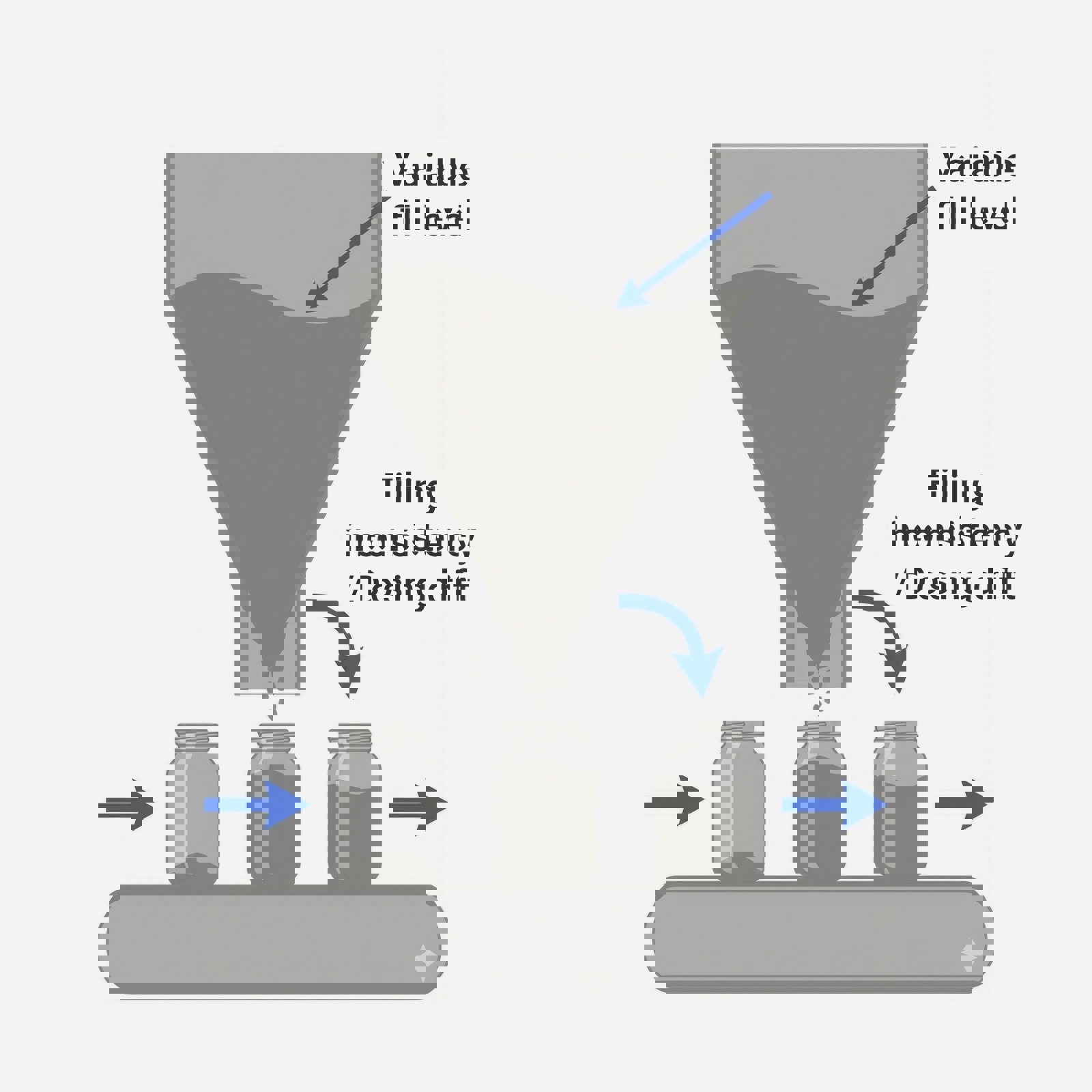 Illustration showing fill inconsistency powder issue