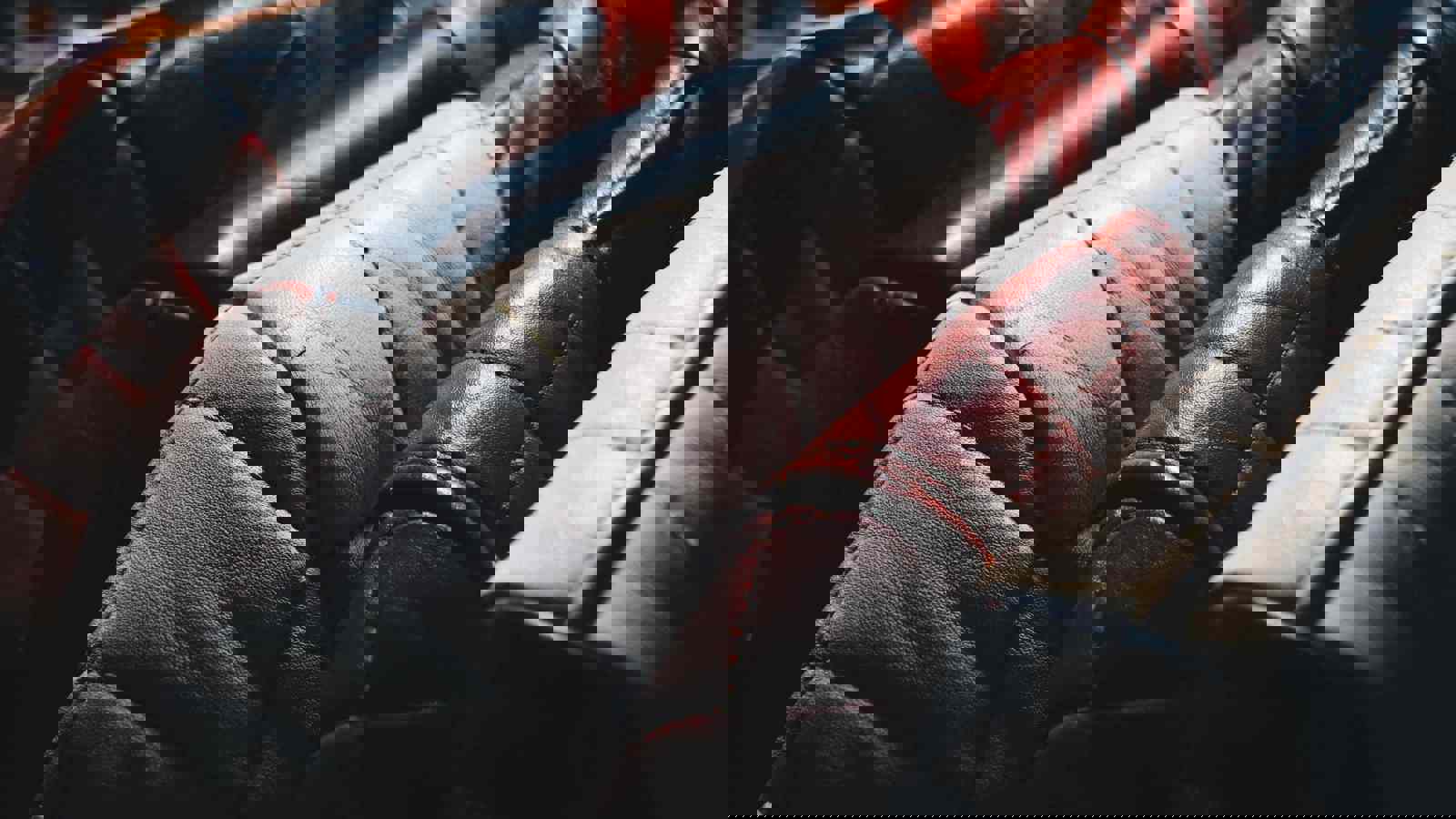 Close up of leather jacket stitching